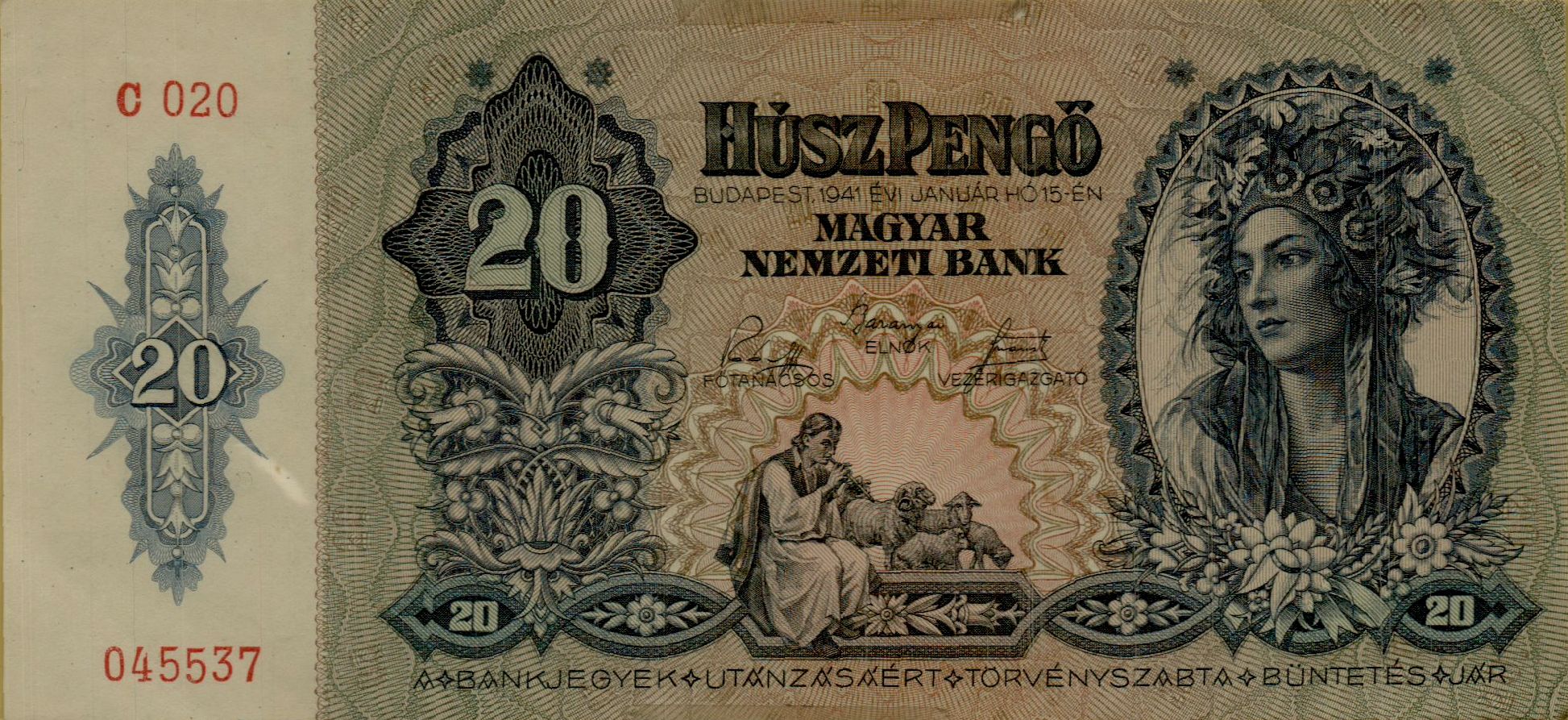 Hungary 20 1941 UNC P-109